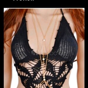 NEW Boutique Gold plated Body Chain Double Harness Fashion Jewelry Edgy Pool